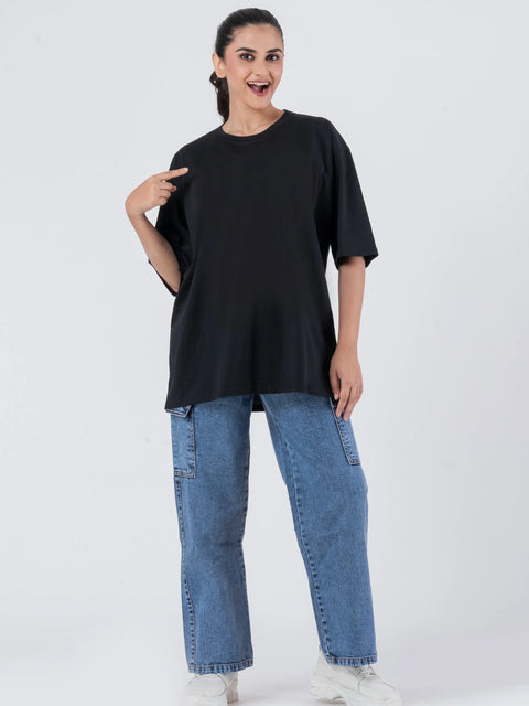 Oversize Drop Shoulder Black Unisex T-Shirt
