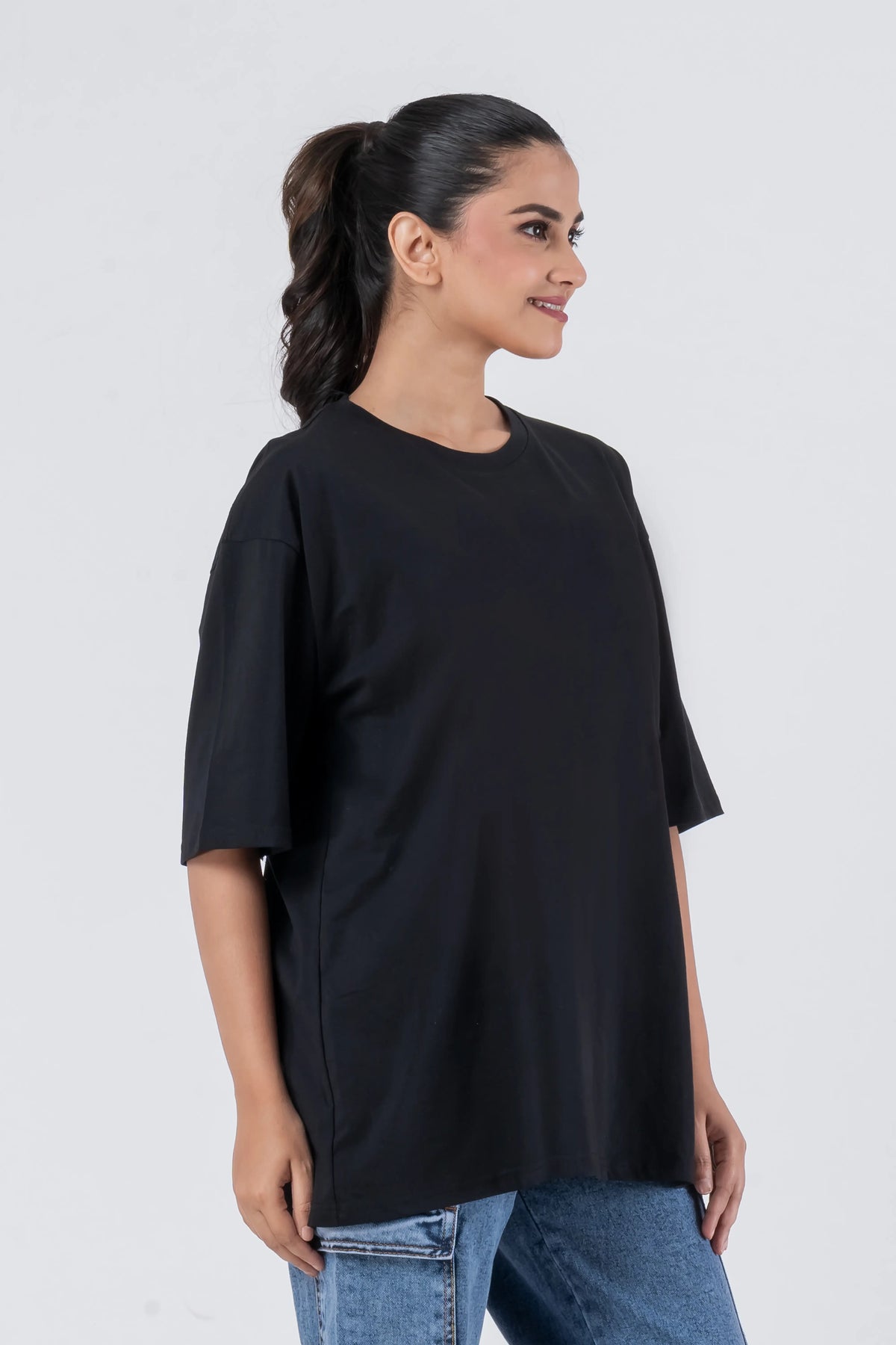 Oversize Drop Shoulder Black Unisex T-Shirt