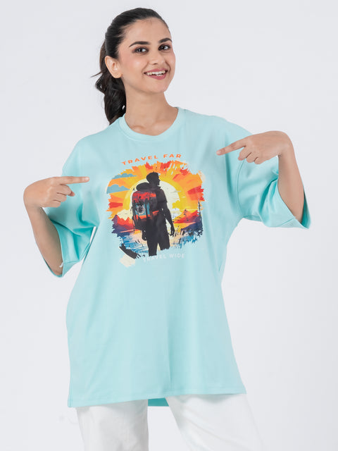 Travel Far - Oversized Drop Shoulder Unisex T-Shirt