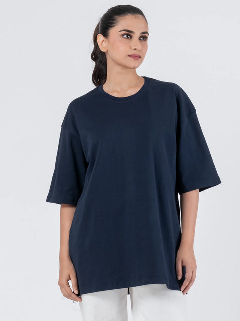 Oversize Drop Shoulder Navy Blue Unisex T-Shirt
