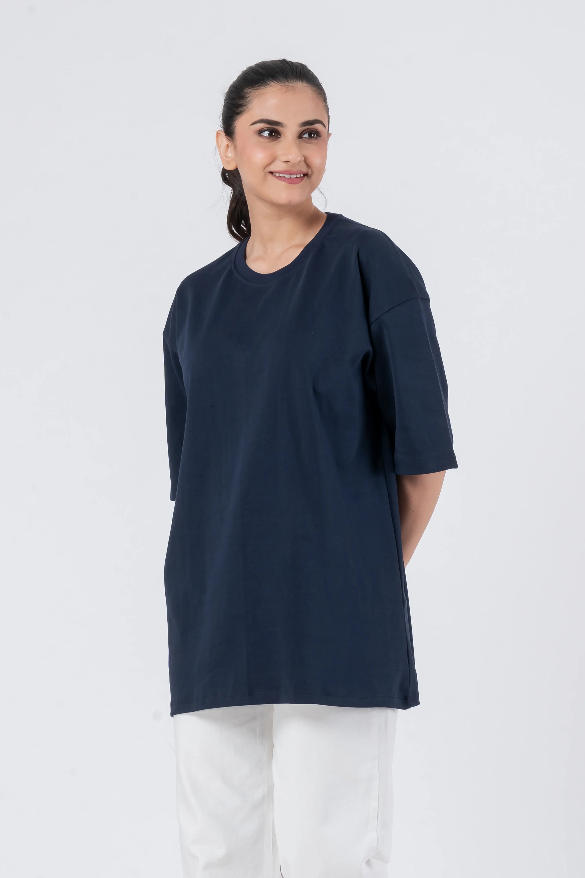 Oversize Drop Shoulder Navy Blue Unisex T-Shirt