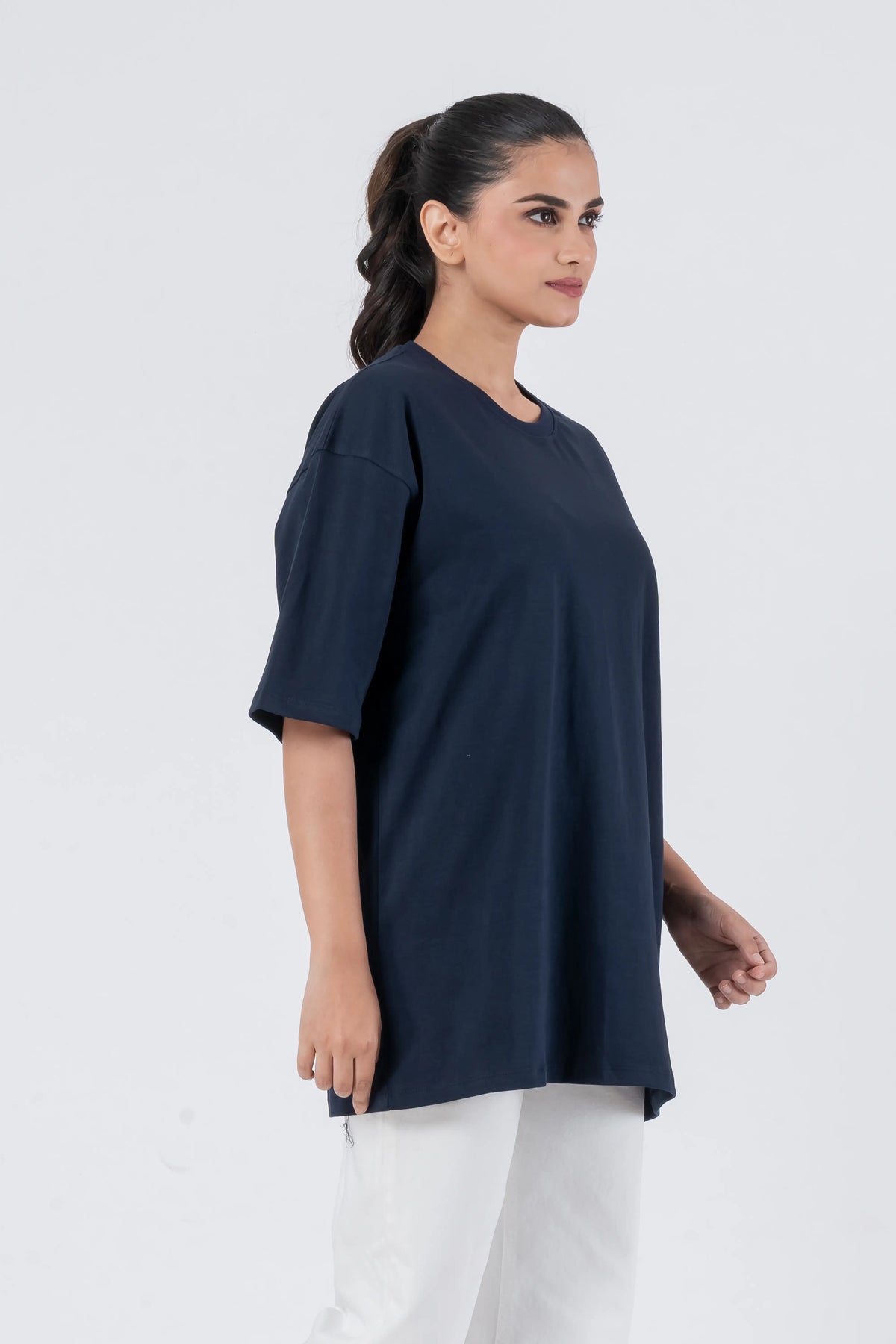 Oversize Drop Shoulder Navy Blue Unisex T-Shirt