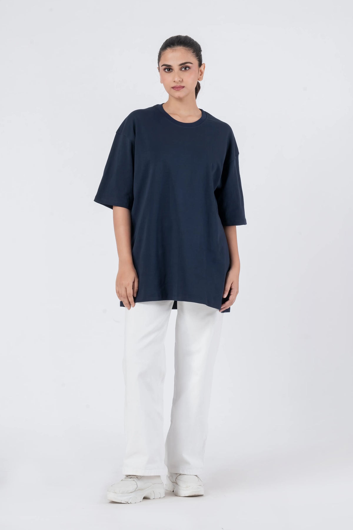 Oversize Drop Shoulder Navy Blue Unisex T-Shirt