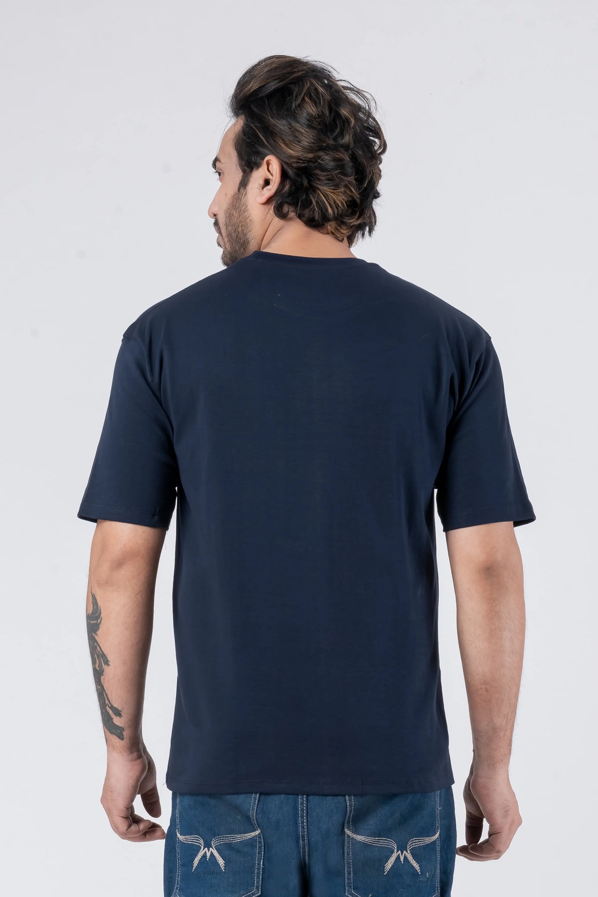 Oversize Drop Shoulder Navy Blue Unisex T-Shirt