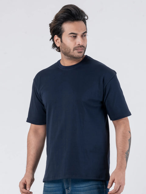 Oversize Drop Shoulder Navy Blue Unisex T-Shirt