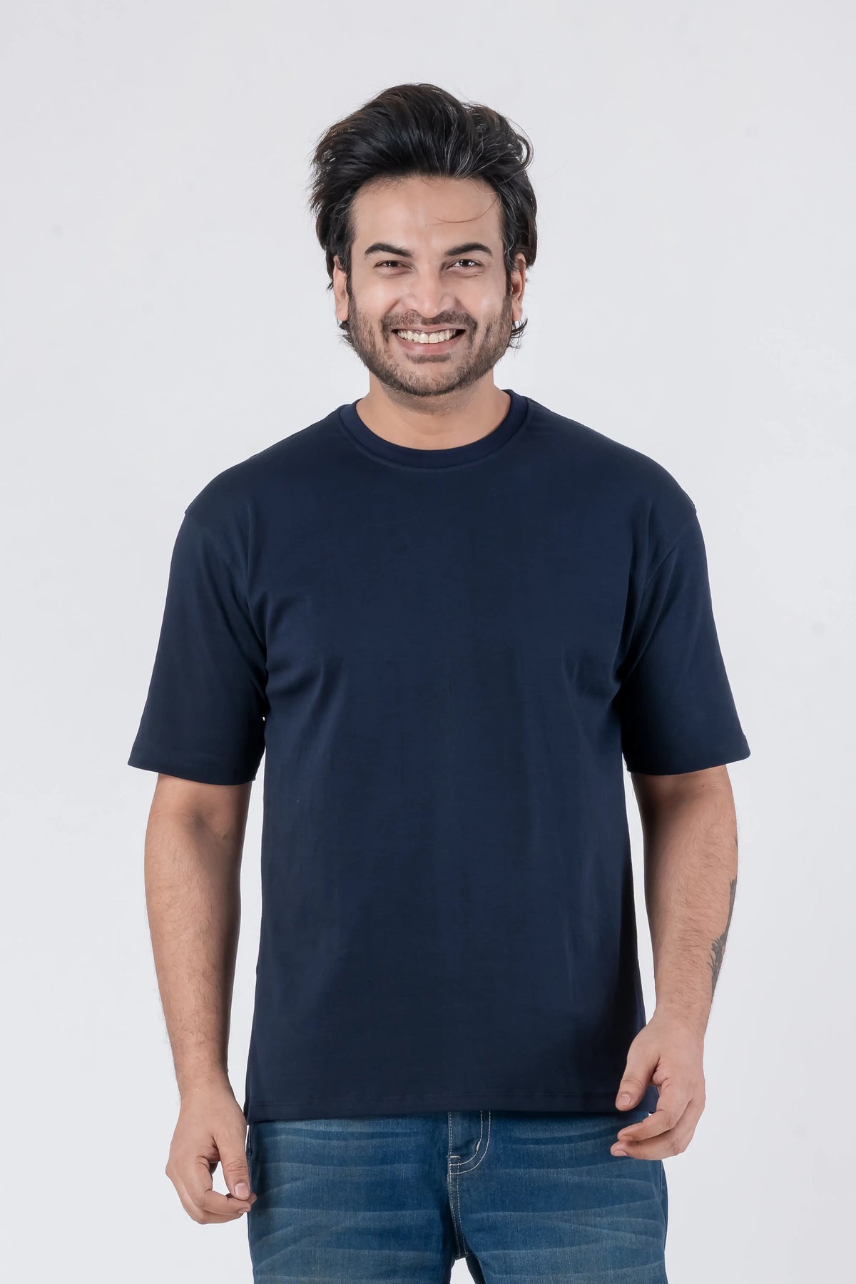 Oversize Drop Shoulder Navy Blue Unisex T-Shirt