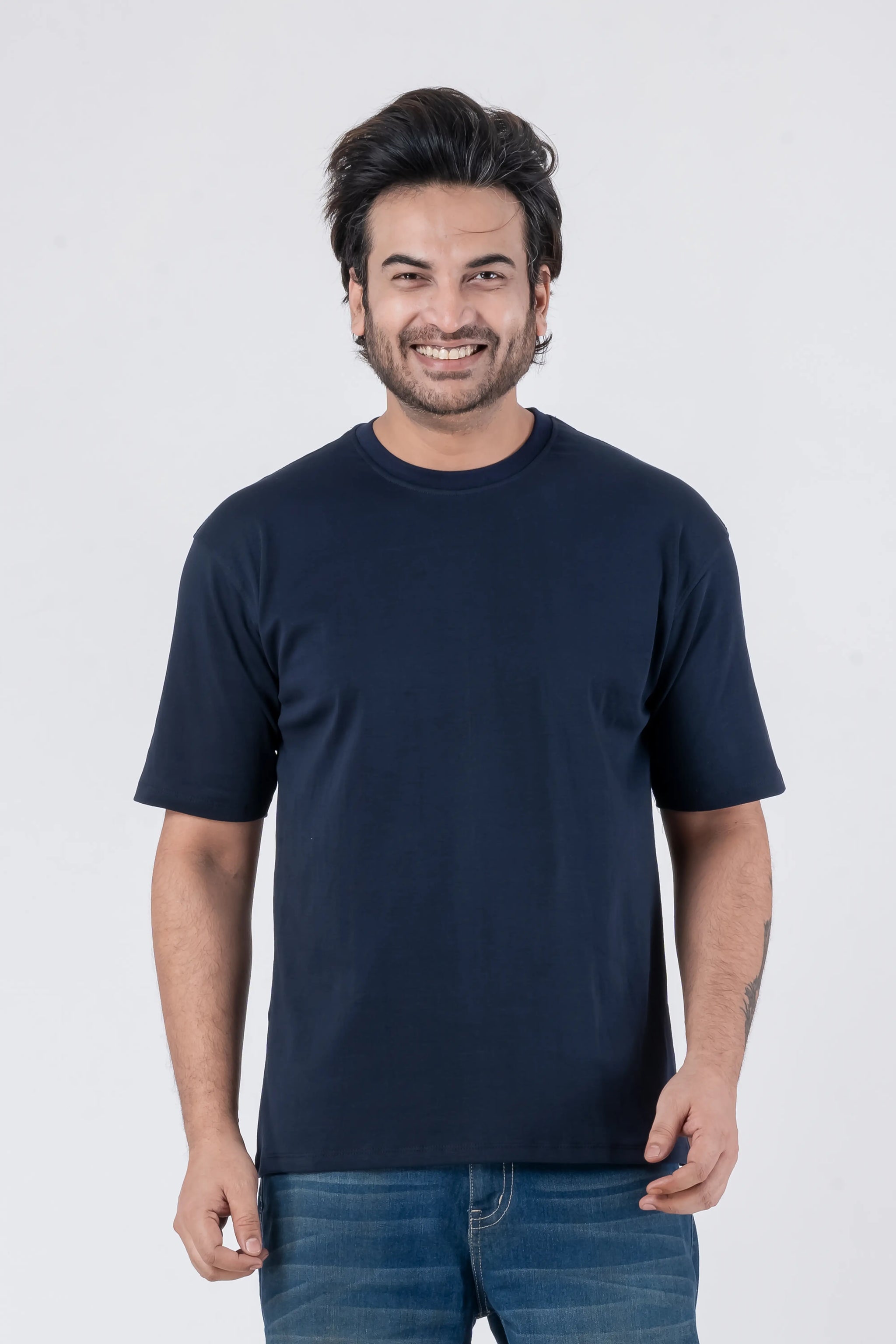 Oversize Drop Shoulder Navy Blue Unisex T-Shirt