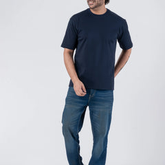 Oversize Drop Shoulder Navy Blue Unisex T-Shirt