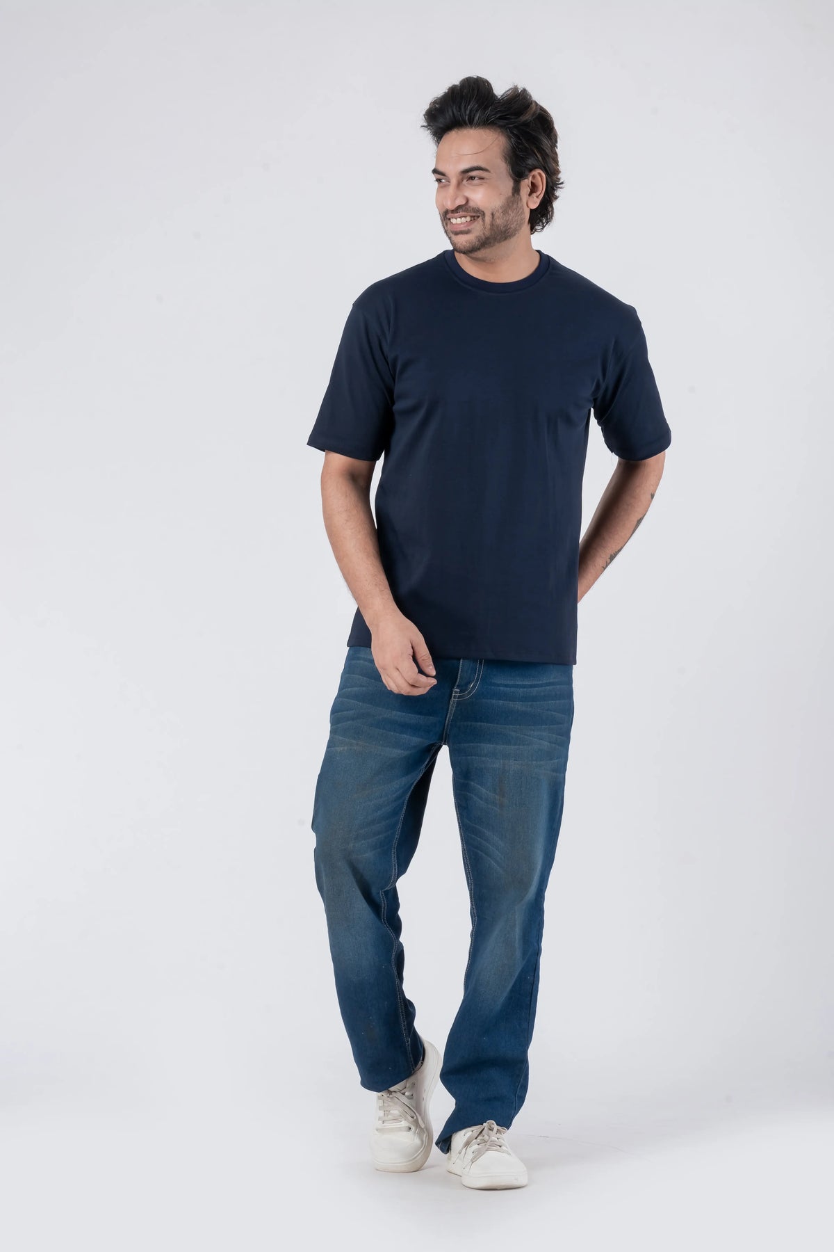 Oversize Drop Shoulder Navy Blue Unisex T-Shirt