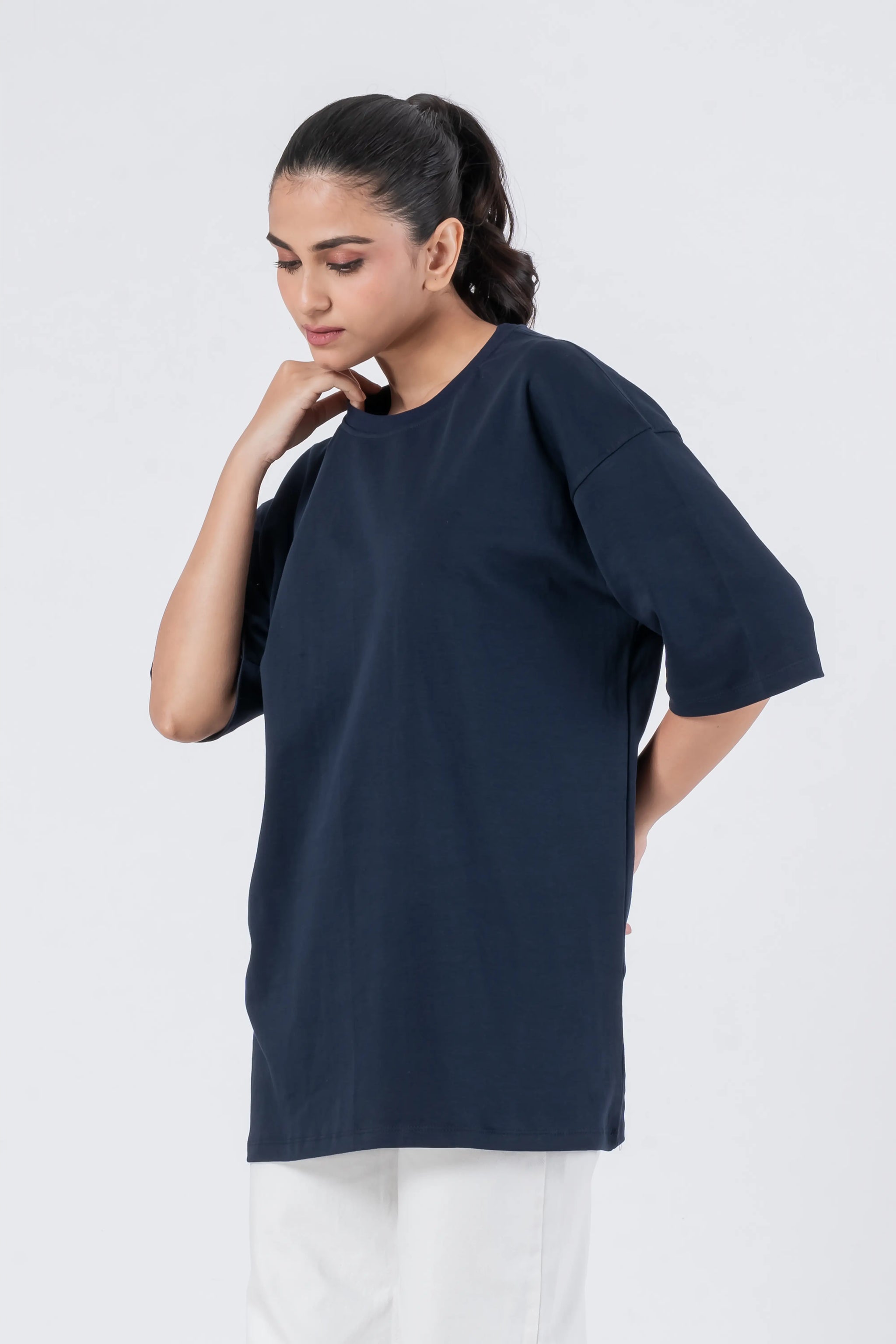 Oversize Drop Shoulder Navy Blue Unisex T-Shirt