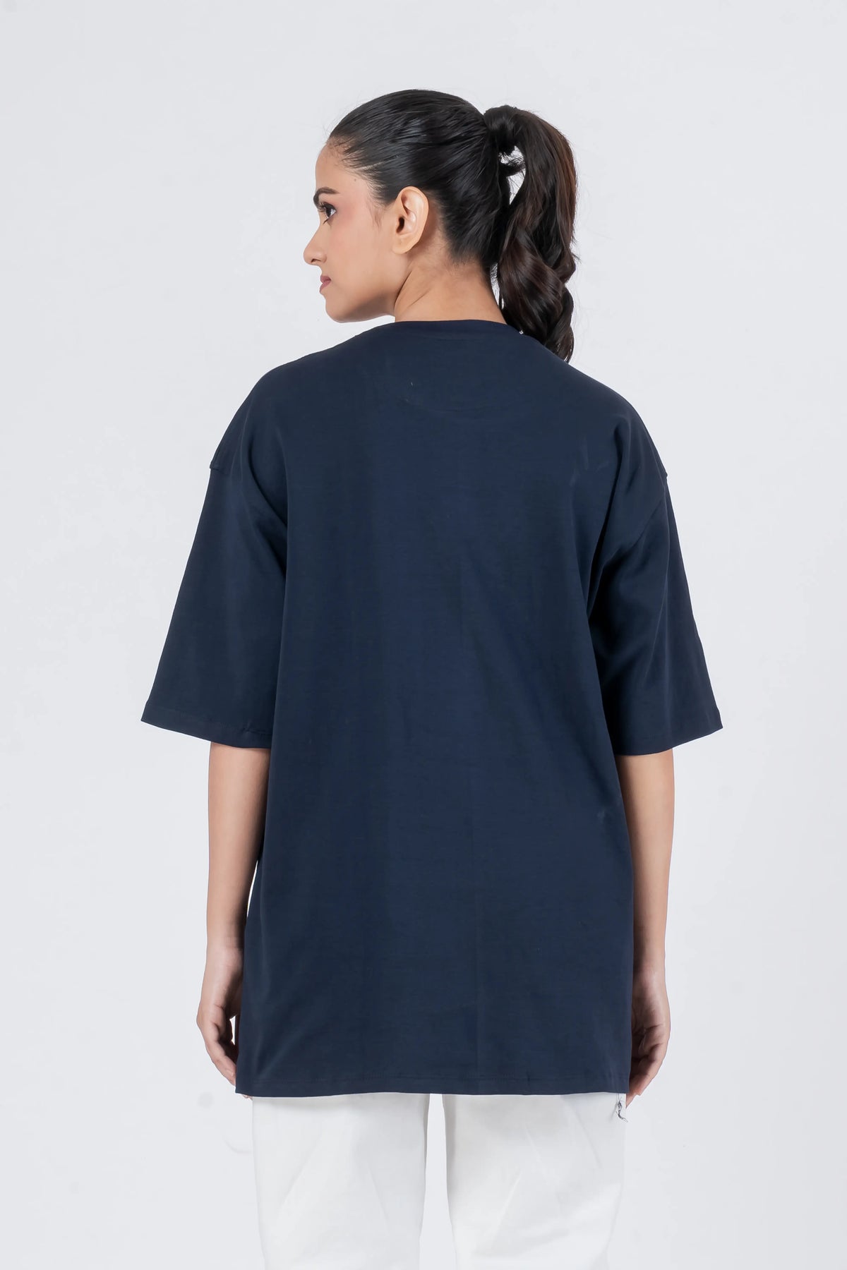 Oversize Drop Shoulder Navy Blue Unisex T-Shirt