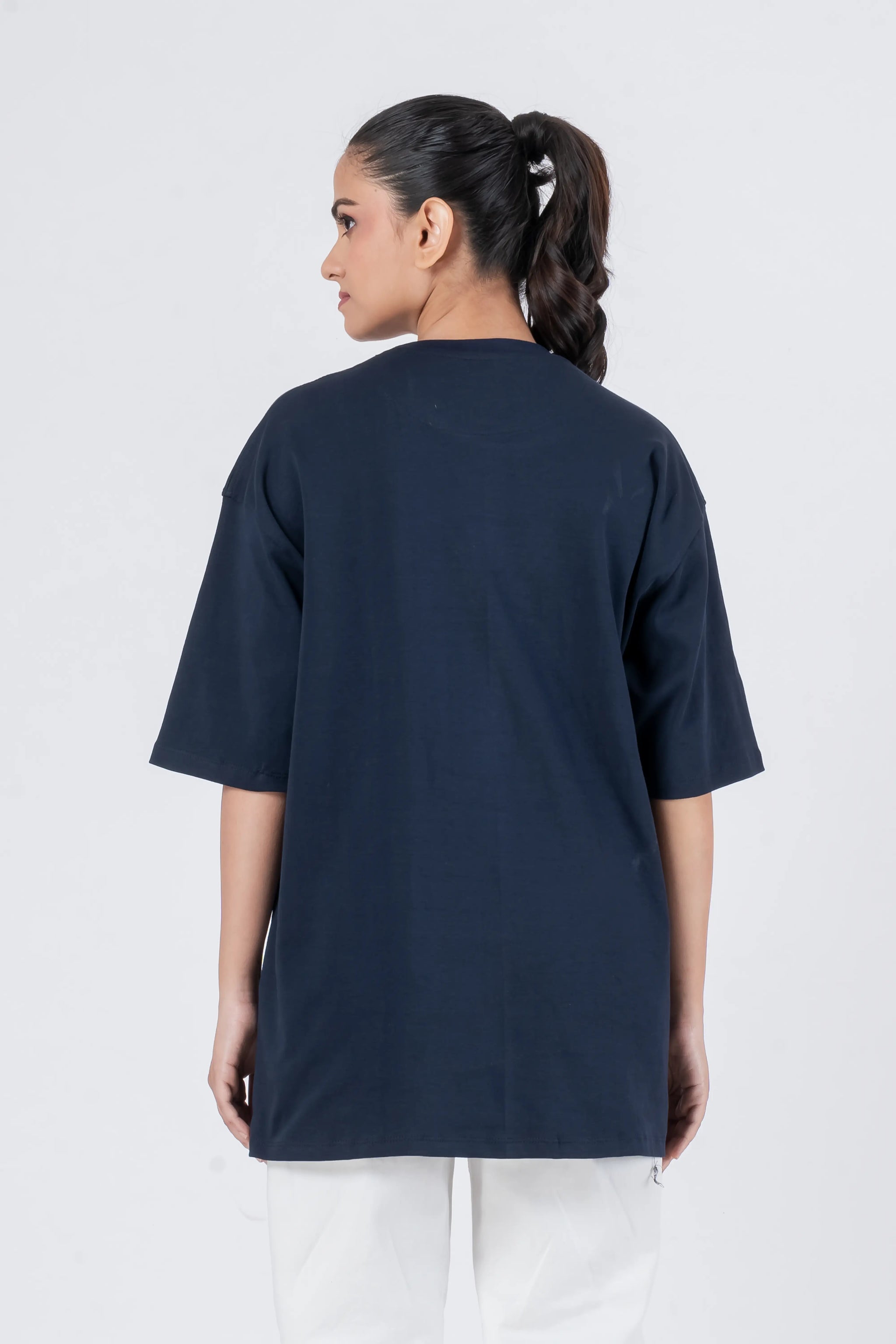 Oversize Drop Shoulder Navy Blue Unisex T-Shirt