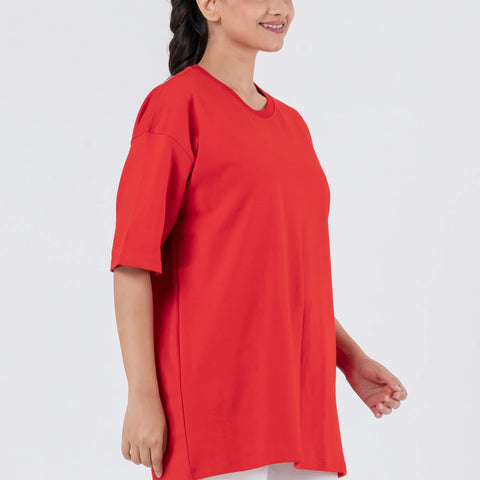 Oversize Drop Shoulder Red Unisex T-Shirt