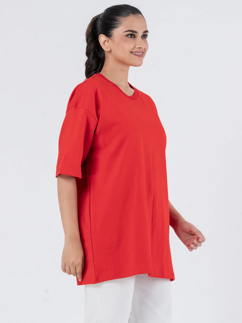 Oversize Drop Shoulder Red Unisex T-Shirt