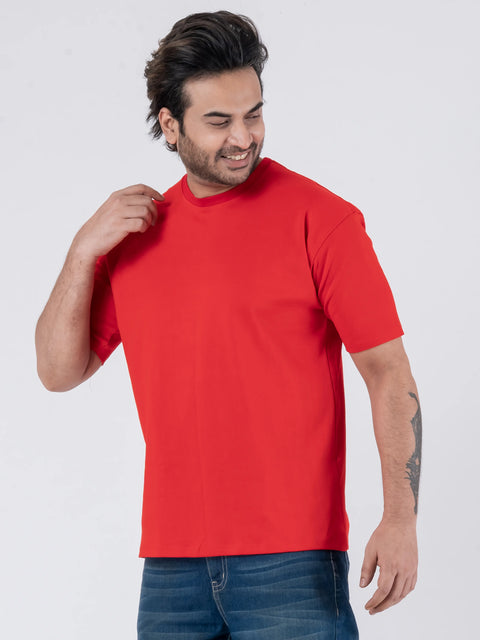 Oversize Drop Shoulder Red Unisex T-Shirt